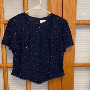 EUC Adrianna Papell Navy Sequin Blouse